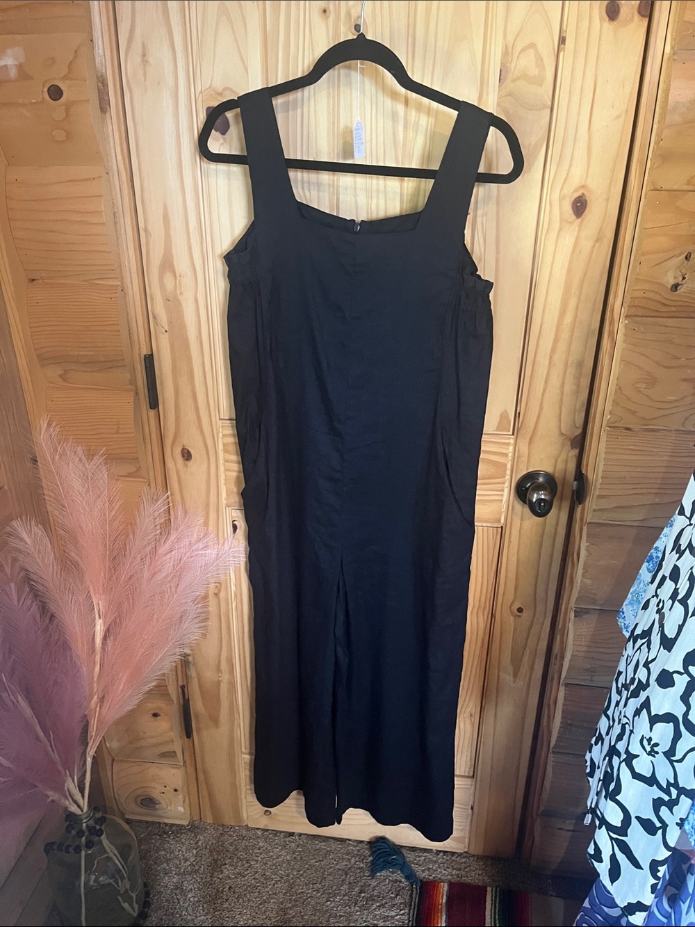 Halston Black Linen Blend Jumpsuit
